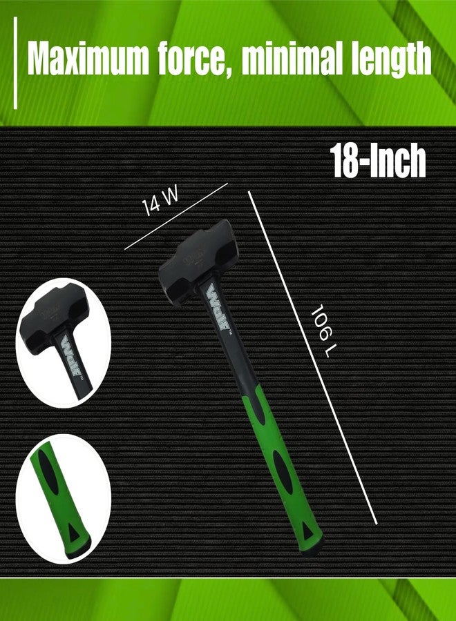WULF 1400g (3LB) Heavy Duty Sledge Hammer | Forged Steel Head with Shockproof Fiberglass Handle | Anti-Slip Grip for Demolition, Construction & DIY (Black & Green) - Image 3